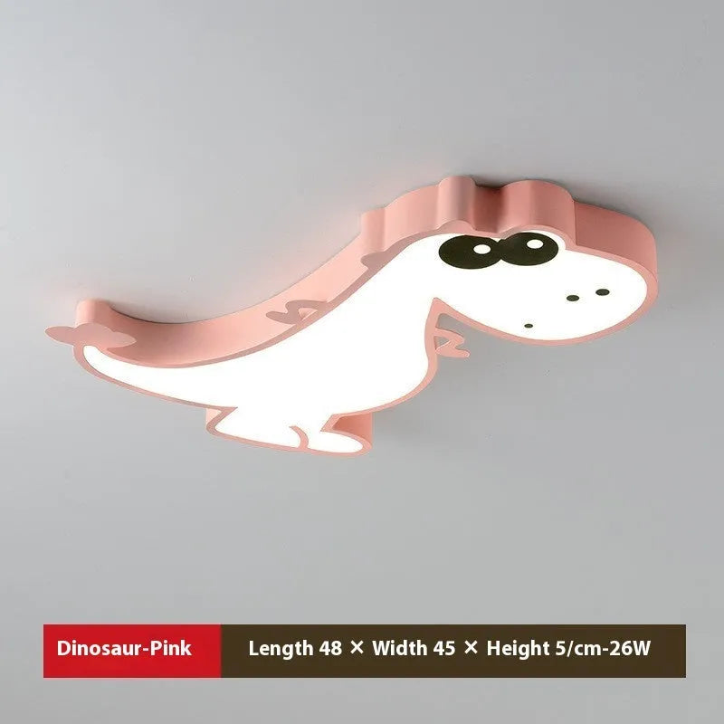 Children's ceiling light with cartoon dinosaur shade and dimmable green or pink light