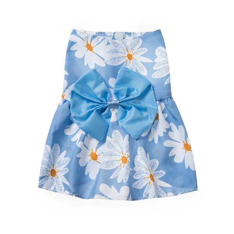 Ultra-thin floral butterfly knot pet dress for dogs and cats with decorative bow