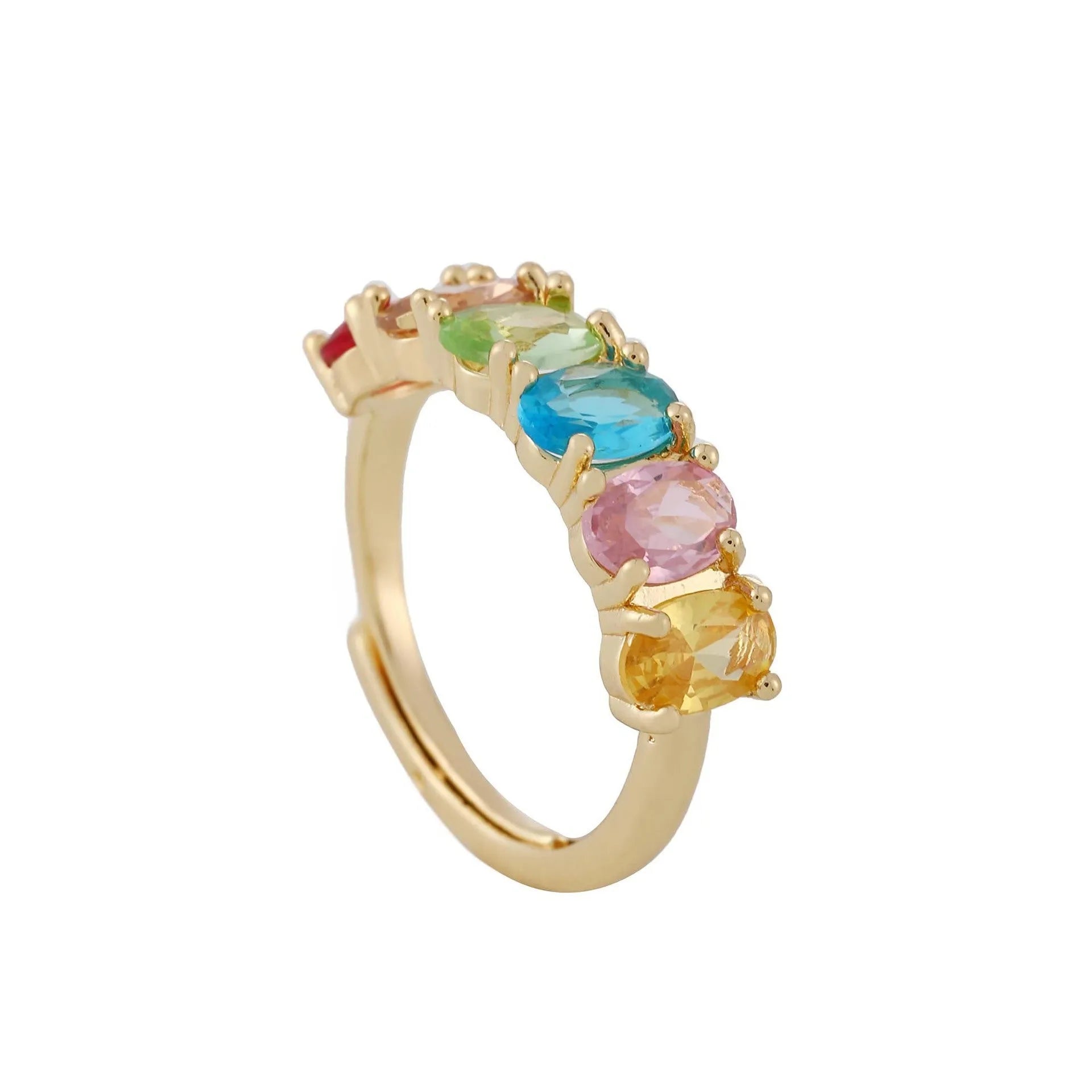 Women's adjustable gold zircon ring with electroplated copper construction and retro colour design