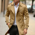Plus size men's mid-length lapel jacket in army green with side seam pockets.