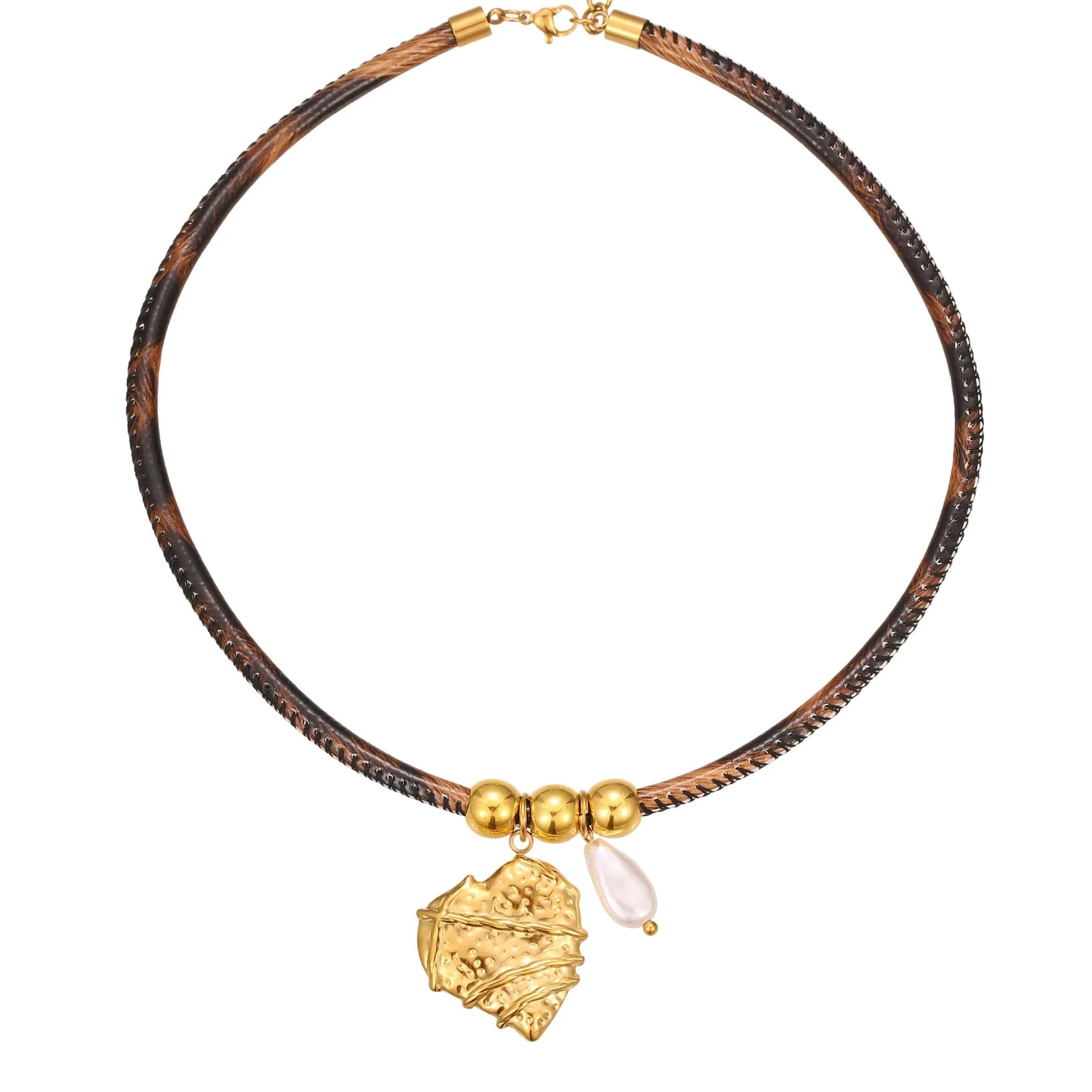 Women's stainless steel necklace with leopard print geometric pendant and gold electroplated finish