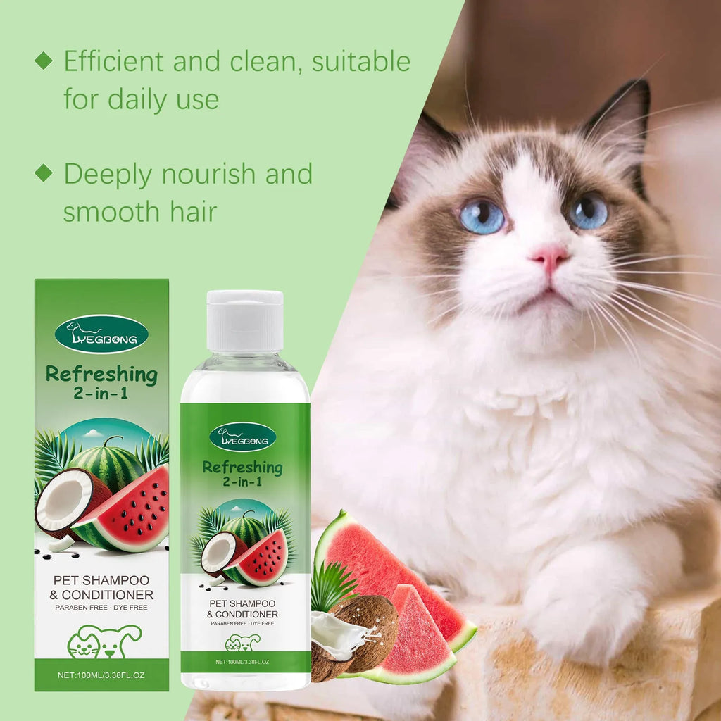 100ml pet 2-in-1 shampoo bottle with watermelon and coconut extracts for dogs and cats