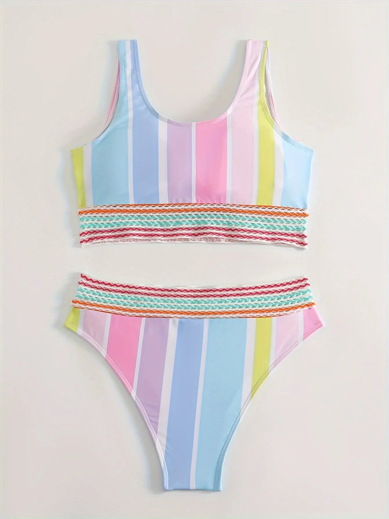 Women's striped sports bikini set with top and briefs in polyester spandex fabric