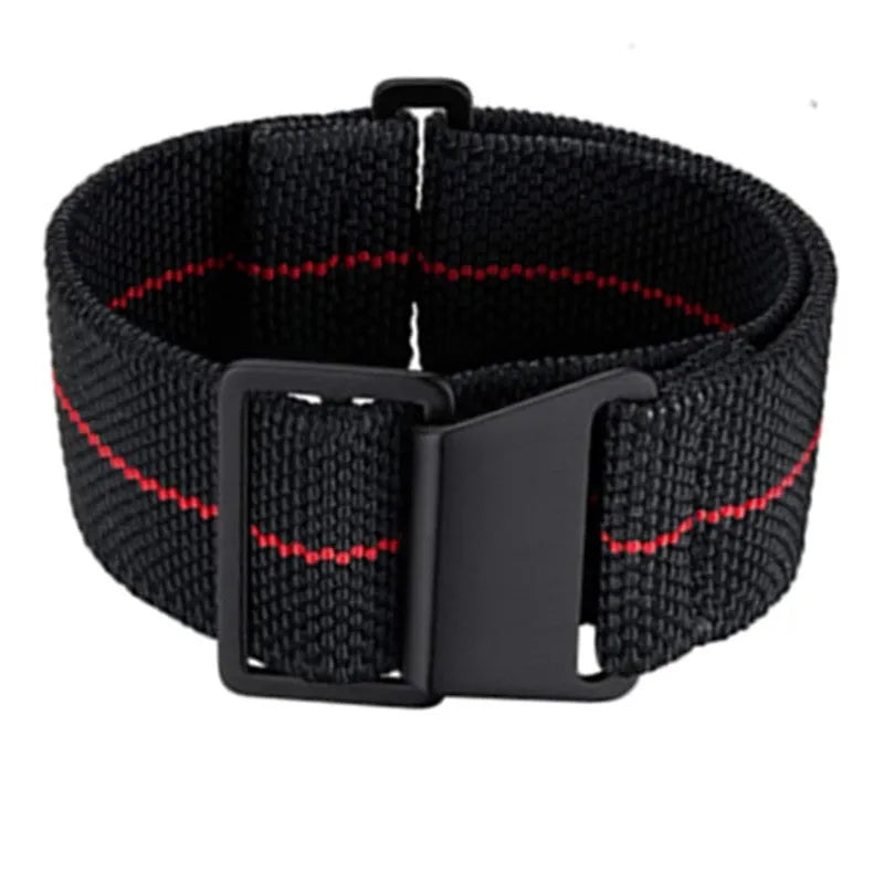 Nylon parachute watchband in green, blue, and black with silver buckle, 18mm 20mm 22mm widths