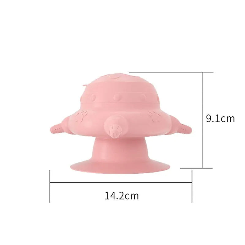 Pink silicone pet nursing device with bionic breast-shaped milk bowl and pacifiers