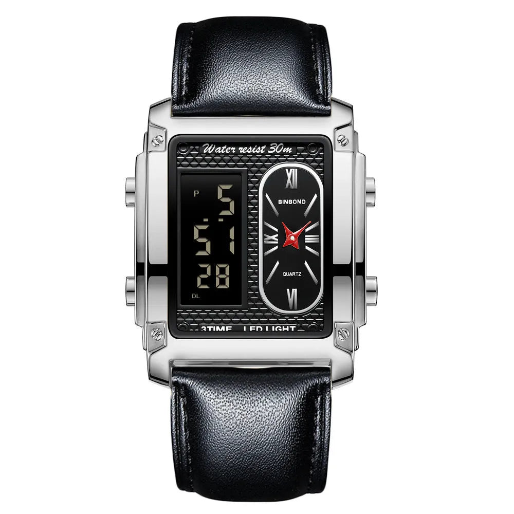 Men's creative steel belt electronic watch with black steel surface and multi-functional display