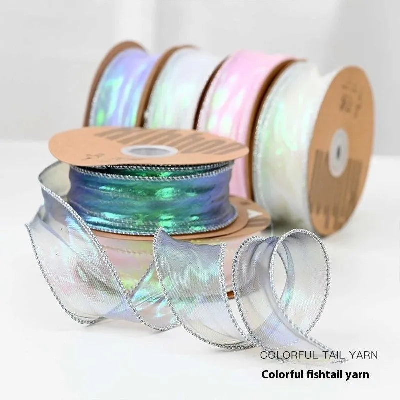 Fishtail yarn mesh craft ribbon roll in illusion colours for DIY floral decorations