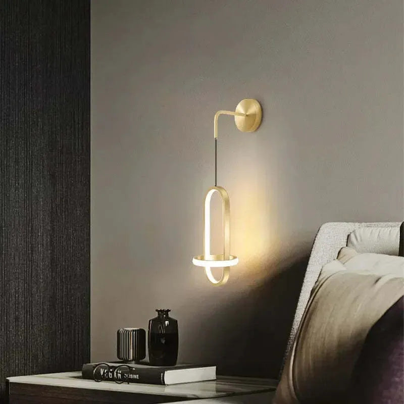Nordic wall lamp with iron shade in gold finish for bedroom bedside accent lighting