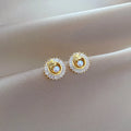 Women's geometric square full diamond round ring leaves design necklace and earrings set in titanium steel and copper.