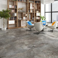 Self-adhesive PVC floor sticker 30cm x 30cm marble pattern in grey on a kitchen floor