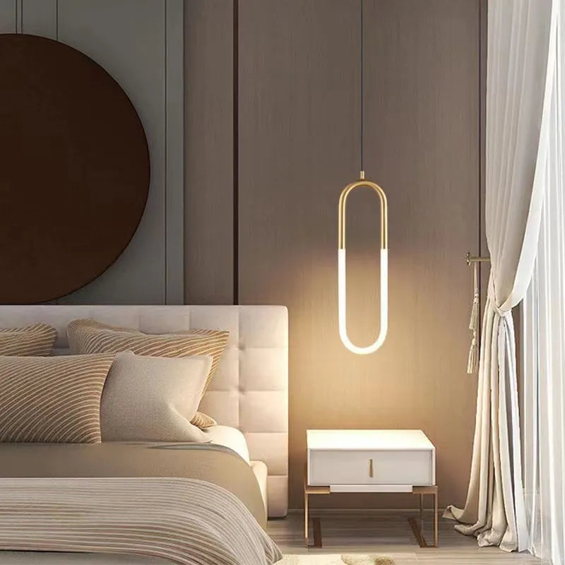 Nordic minimalist U-shaped glass bedside chandelier with tri-colour dimming functionality