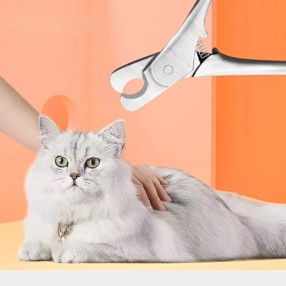 Silver professional pet nail clipper with safety guard for trimming dog and cat nails