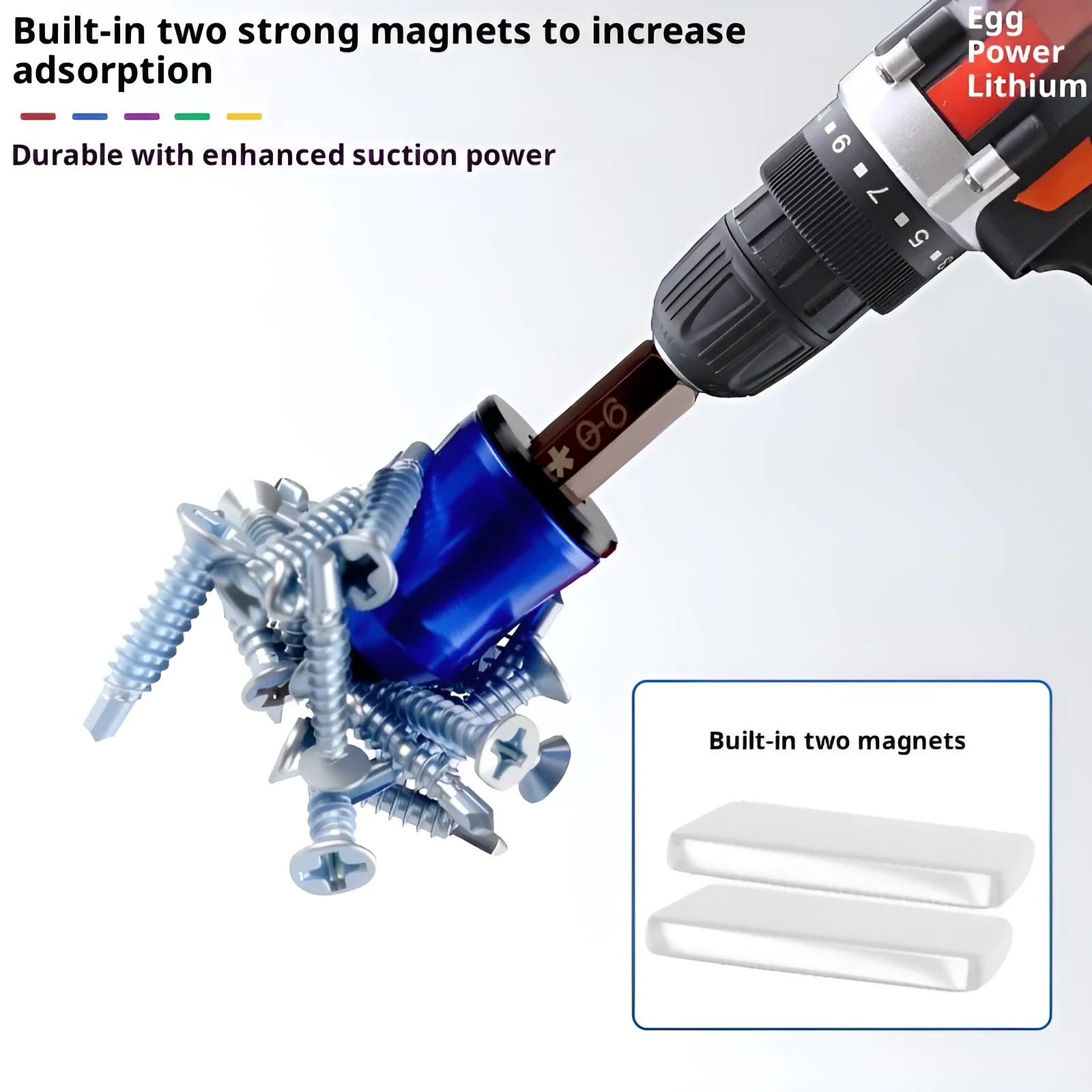 Alloy magnetizing and degaussing device for hexagonal drill bits in blue