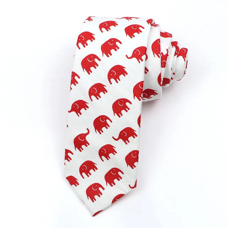 Men's narrow cotton bow tie in a cartoon print with an adjustable knot, shown in a selection of colours.