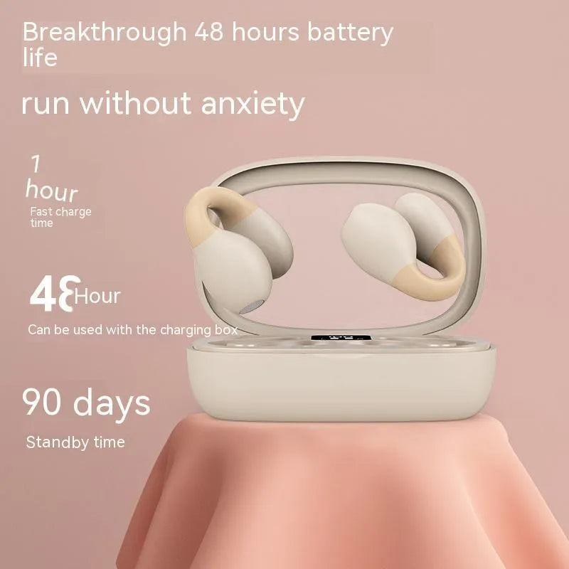 Holographic Acoustic clip-on Bluetooth headset in white with digital display screen and clip attachment