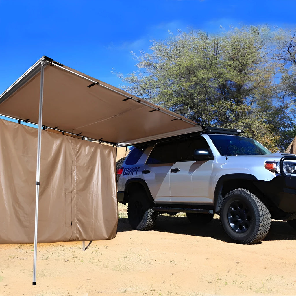 Black glue camping tent with aluminium alloy poles showing two-bedroom interior space