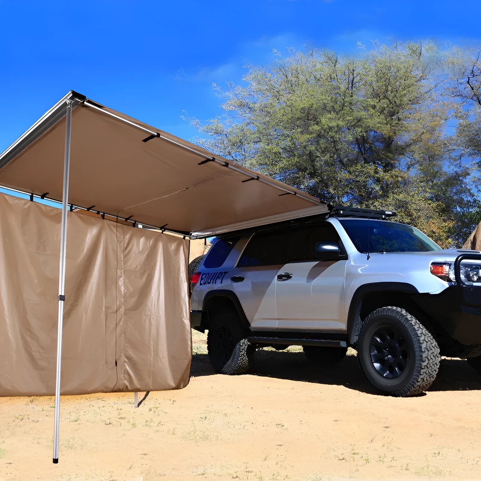 Black glue camping tent with aluminium alloy poles showing two-bedroom interior space