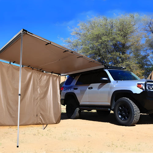 Black glue camping tent with aluminium alloy poles showing two-bedroom interior space