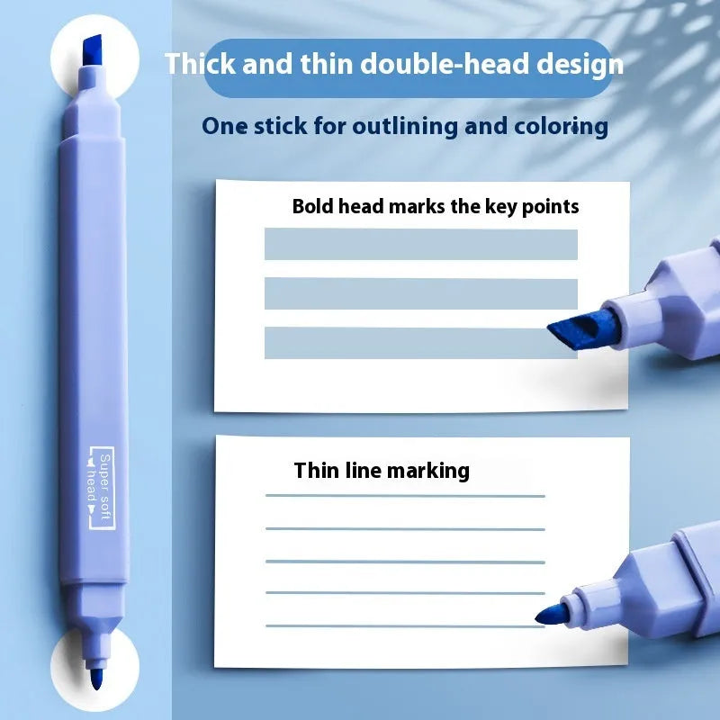 Set of double-ended fluorescent marking pens showing two different coloured nibs on each pen