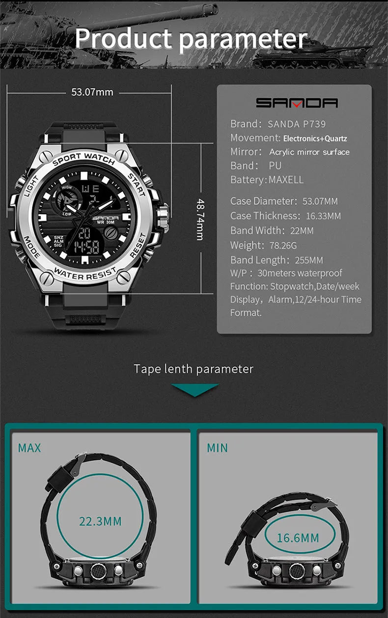 Trendy digital waterproof electronic watch with round dial, zinc alloy case, acrylic mirror, men's multifunctional timepiece