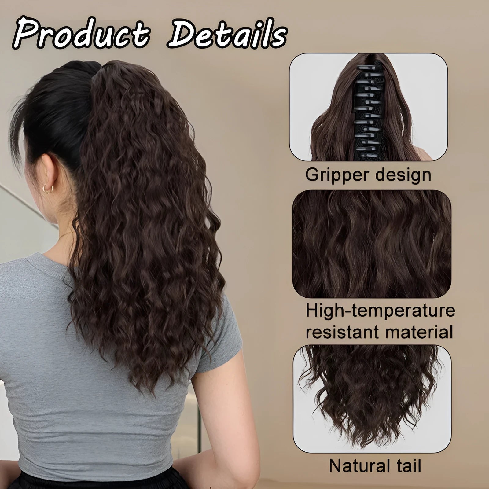 Synthetic corn curler wig ponytail with water ripple grip texture in multiple colour options on a white background.