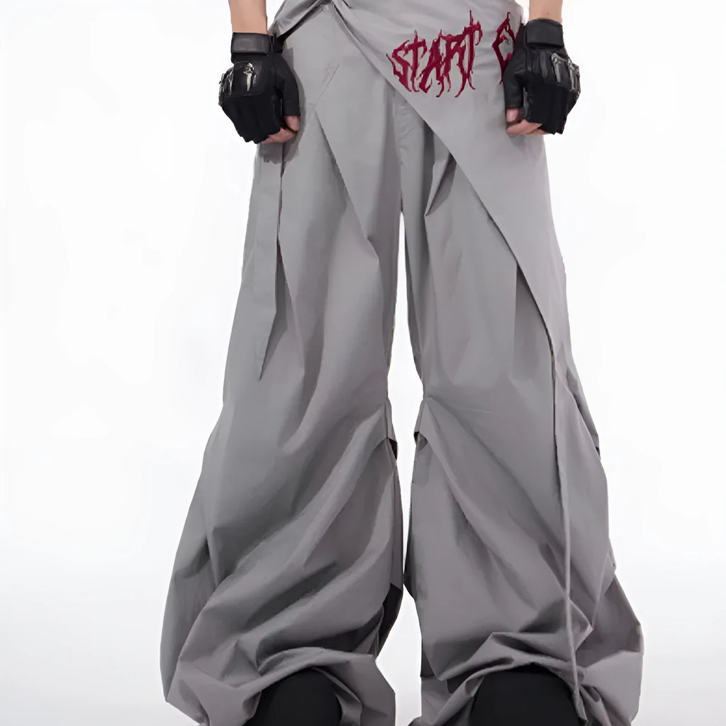 Boy's wide-leg summer pants in Korean style, shown in black and grey colour options.