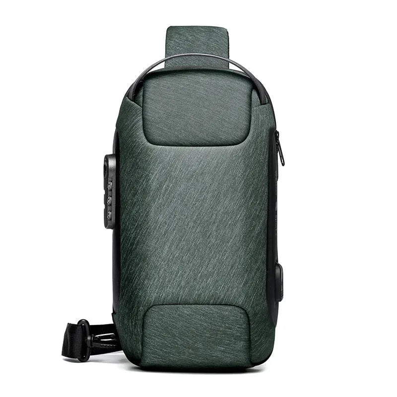 Waterproof Oxford cloth anti-theft shoulder bag showing organisational pockets and zipper closure