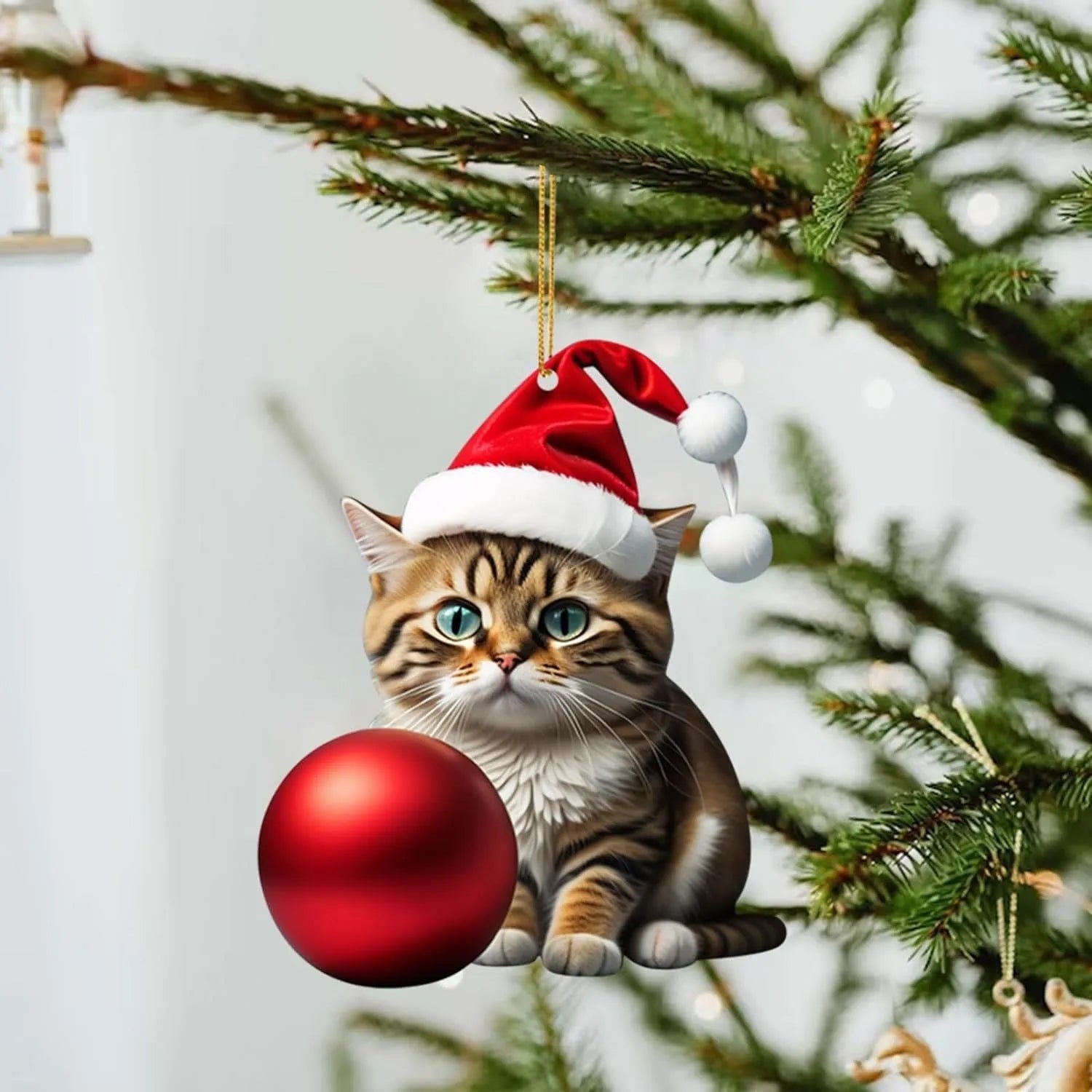 Cartoon cat Christmas car hanging ornament in acrylic with hanging cord