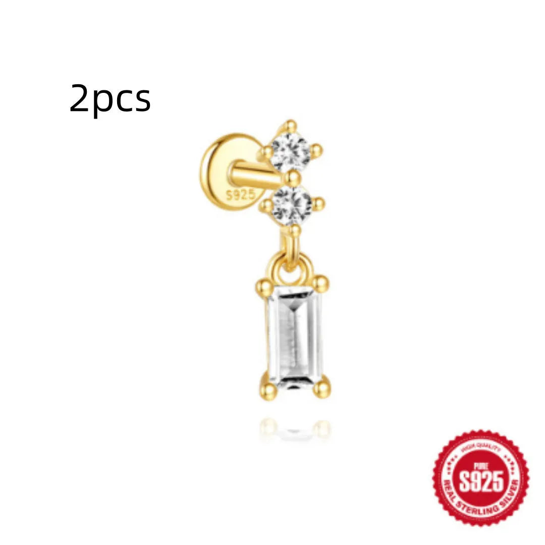 S925 sterling silver water drop earrings with flat spiral geometric design and gold plating.