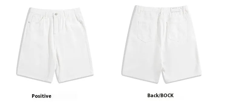 Men's casual denim shorts in mid waist straight-leg style with five pockets