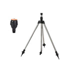 Automatic 360-degree rotating sprinkler on tripod for garden lawn irrigation with adjustable height and spray angle