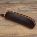 Handmade leather pencil case with zipper in black brown dark brown yellow colours