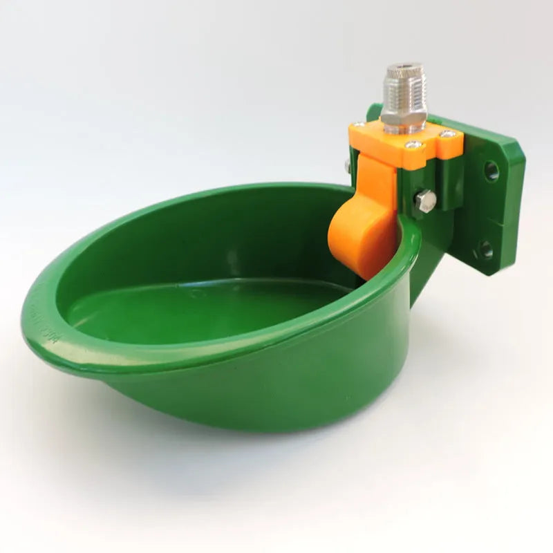 Green plastic sheep drinking bowl with automatic water nozzle for farm use