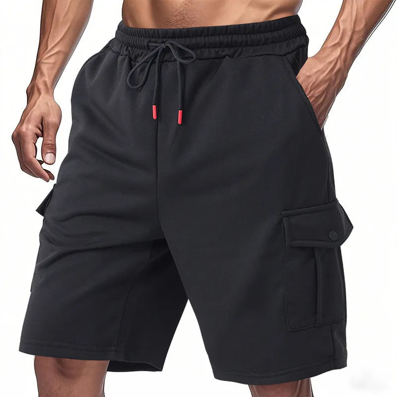 Heavy loose sports cargo shorts in towel terry fabric with multiple pockets in light grey colour