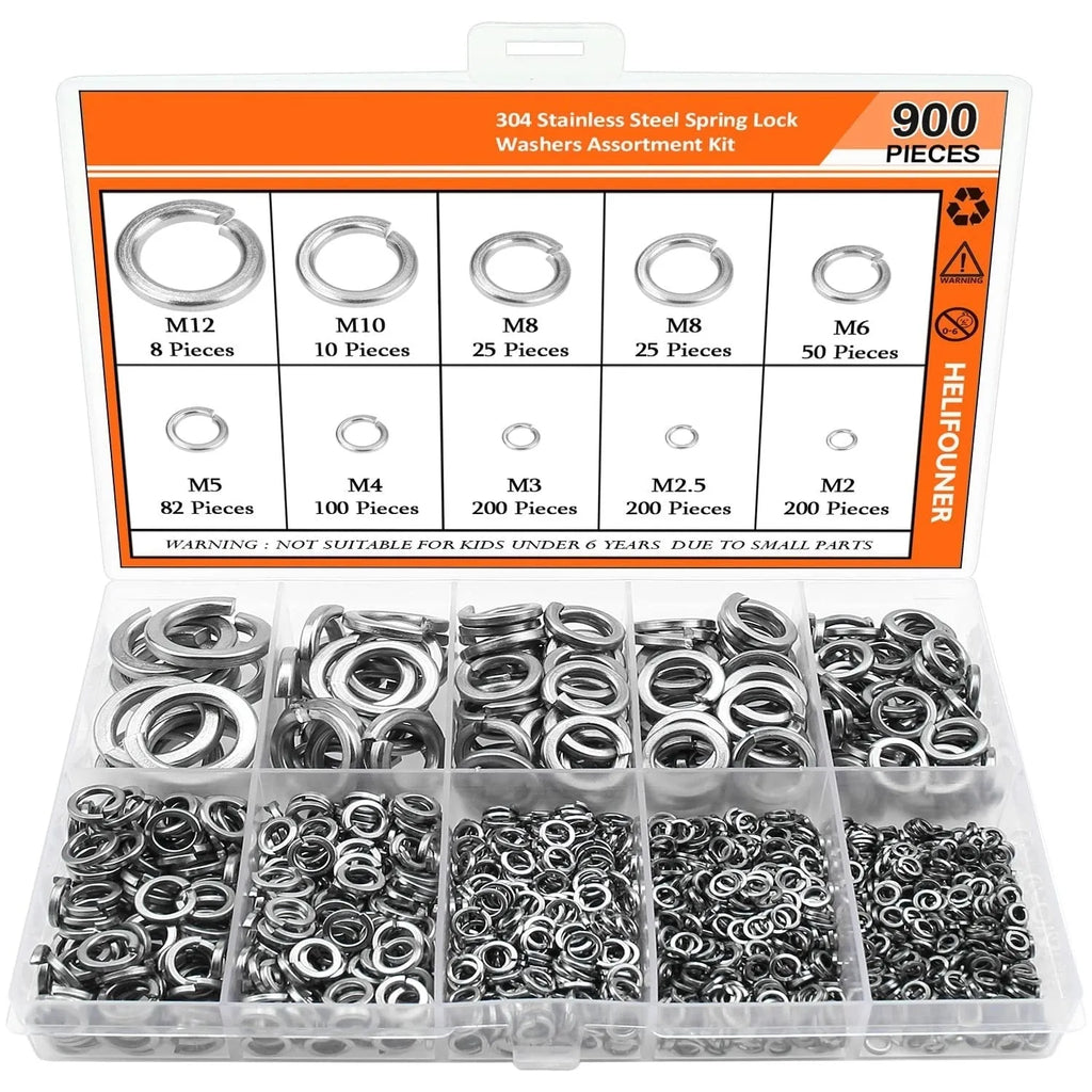 304 stainless steel spring lock washer combination box with 900 pieces in organised storage case