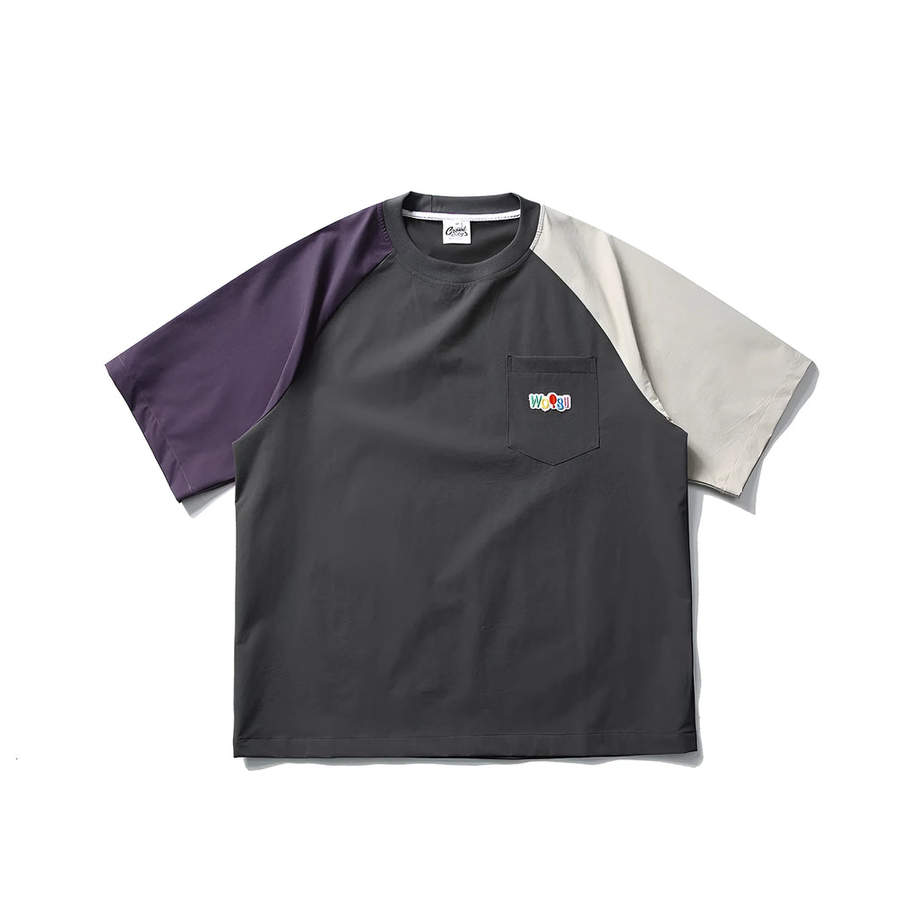 Dark grey men's loose-fit t-shirt with contrasting colour raglan sleeves