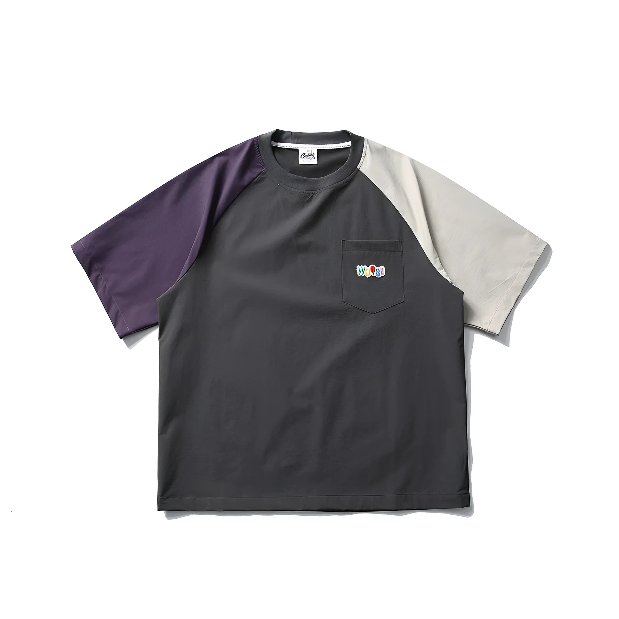 Dark grey men's loose-fit t-shirt with contrasting colour raglan sleeves