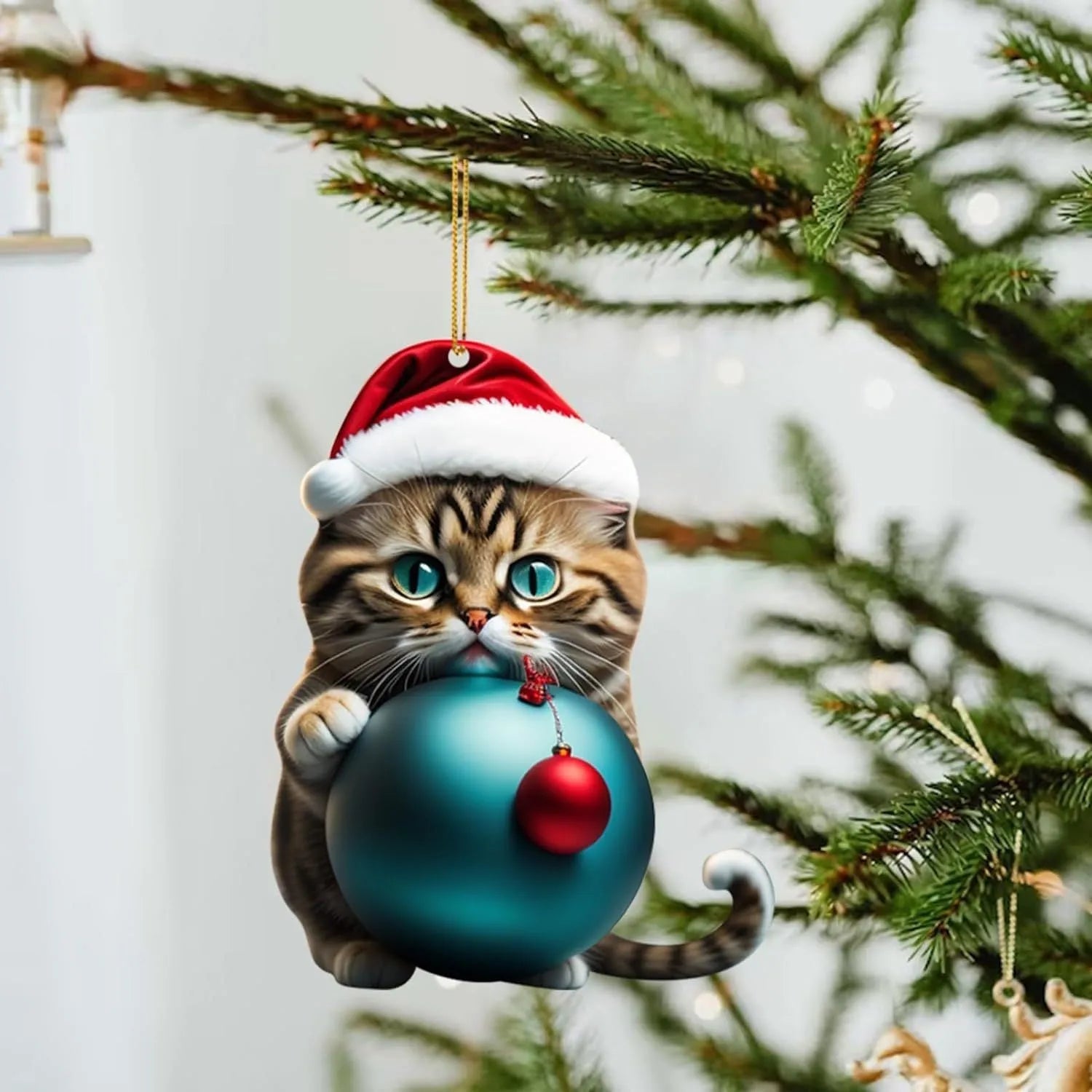 Cartoon cat Christmas car hanging ornament in acrylic with hanging cord