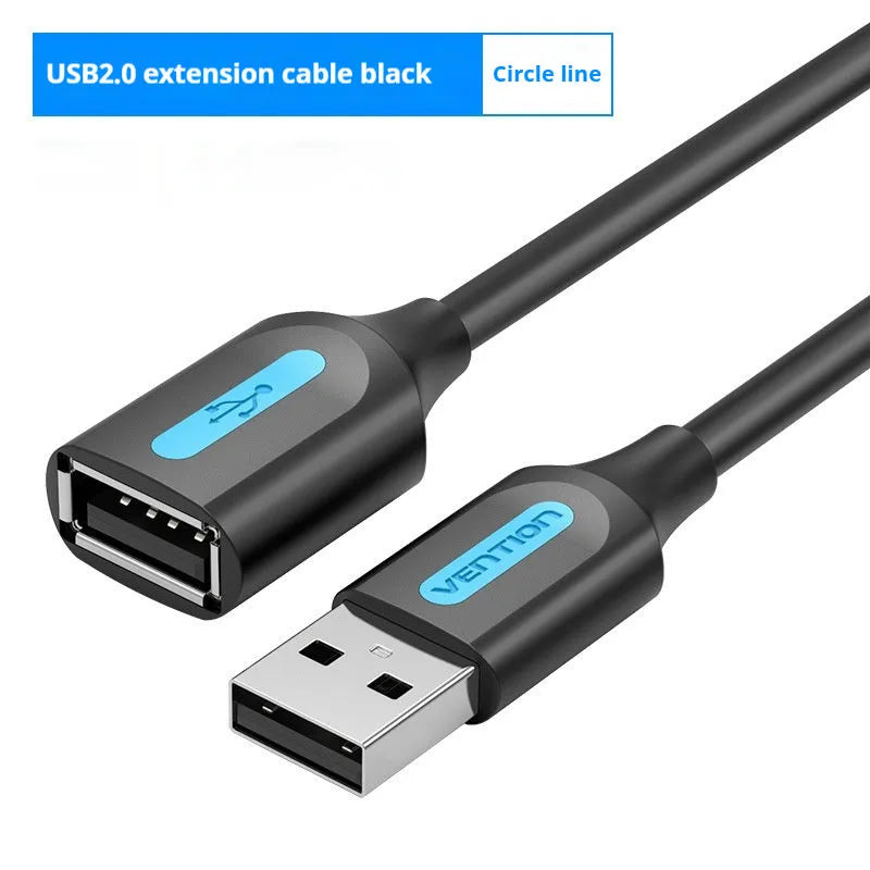 Black USB extension cable for wireless network card with standard USB connector, 2m length