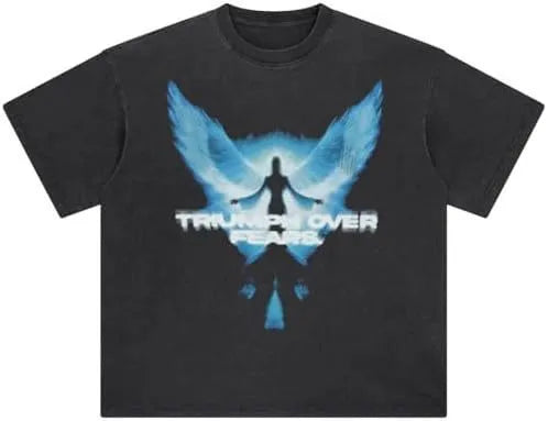 Men's retro cotton-padded t-shirt with cartoon digital printing in loose fit streetwear style