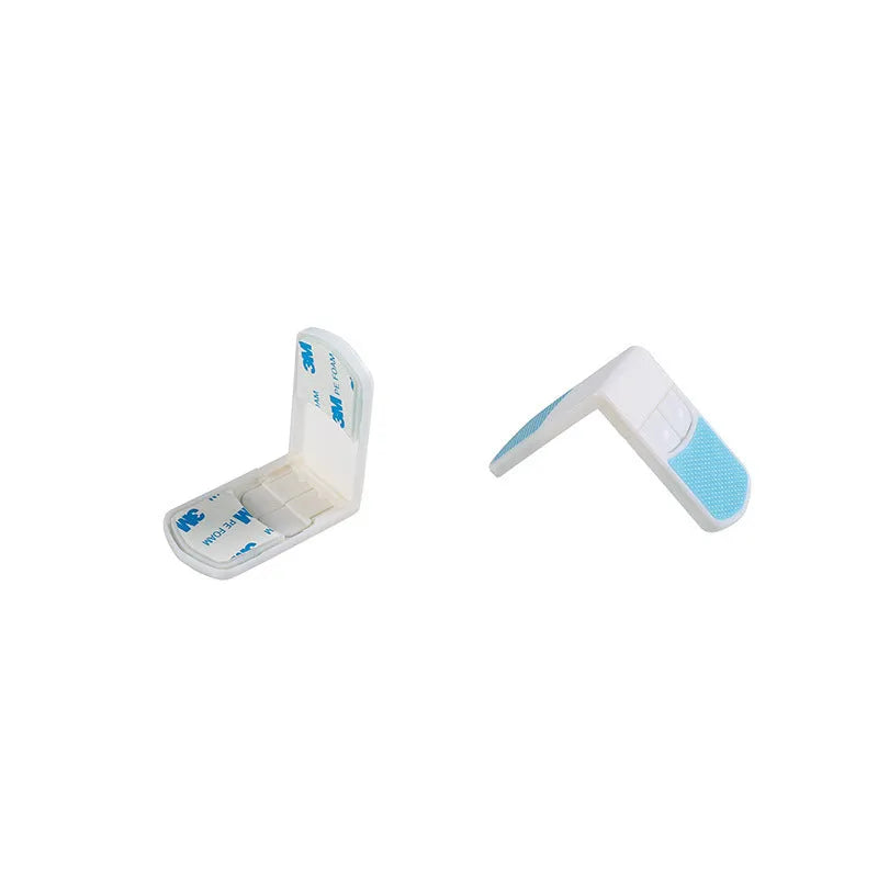 White ABS plastic corner drawer child safety lock with adhesive tape, pack of 5