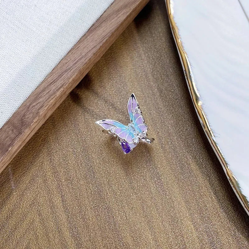 Copper insect ring with adjustable opening and dripping oil finish