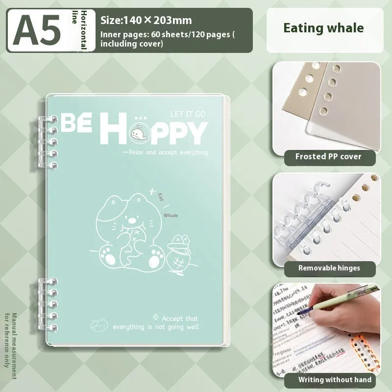 Loose spiral notebook with detachable coil in A4 size, simple fresh design, frosted cover