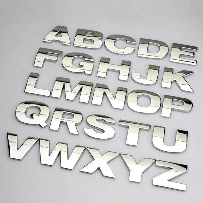 3D metal zinc alloy car bumper sticker showing raised letter A in black finish, 2.5cm size