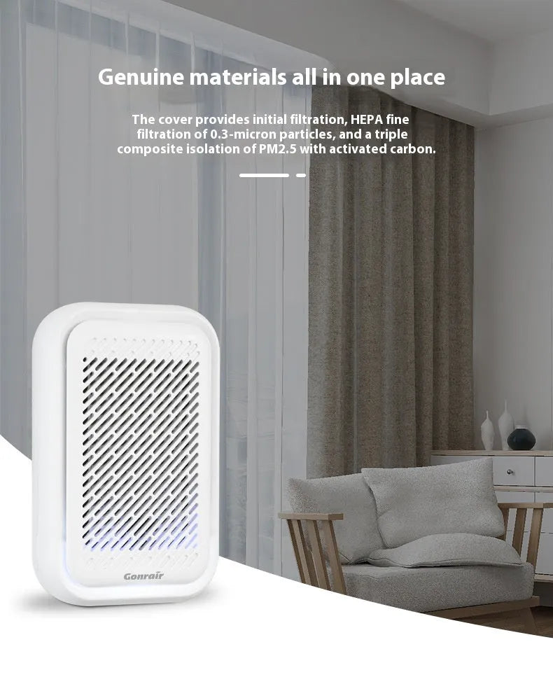 White wall-mounted direct plug-in air purifier unit for small rooms.