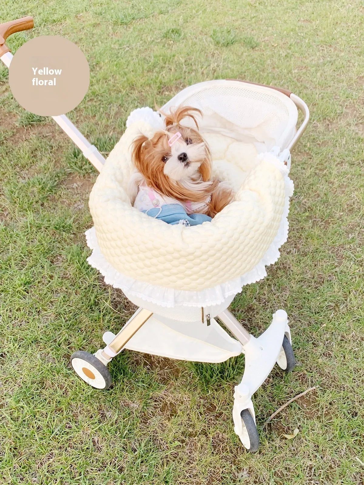 Pet stroller three-piece set showing removable cotton towel, cushion and pillow for cats and dogs