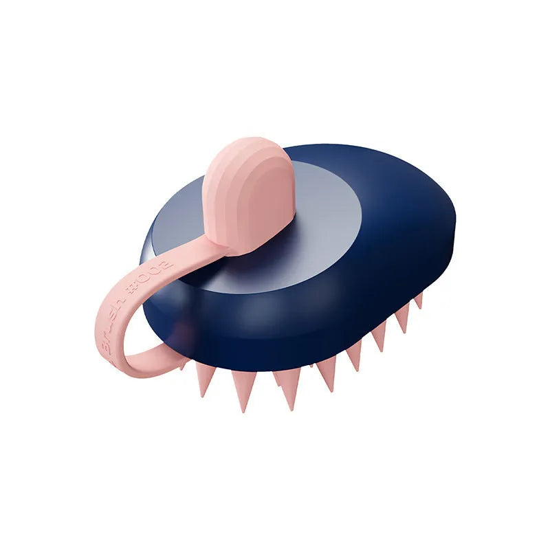 Handheld silicone pet hair remover comb with soft TPR bristles and ABS plastic handle in dark blue colour
