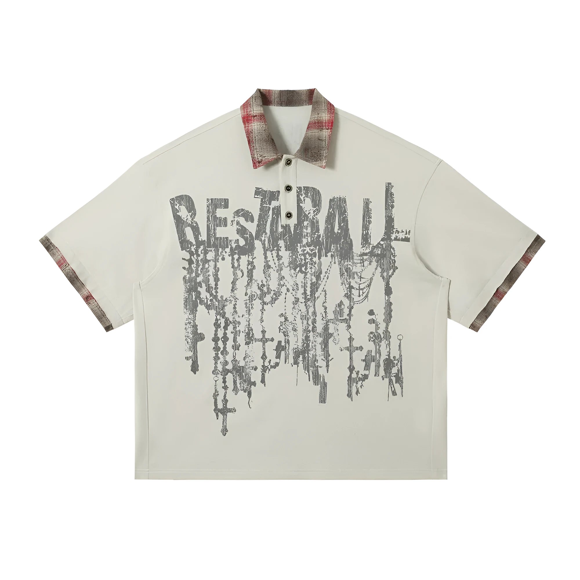 Men's loose fit cotton short-sleeved top with asymmetric graffiti print in blue or red