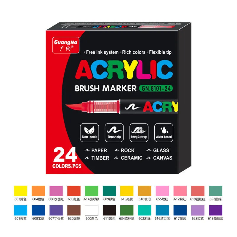 Set of liquid acrylic marker pens with soft head nibs for art and graffiti painting