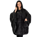 Super thick hooded bathrobe cloak in black, dark grey, or pink, showing cardigan style and long sleeves.